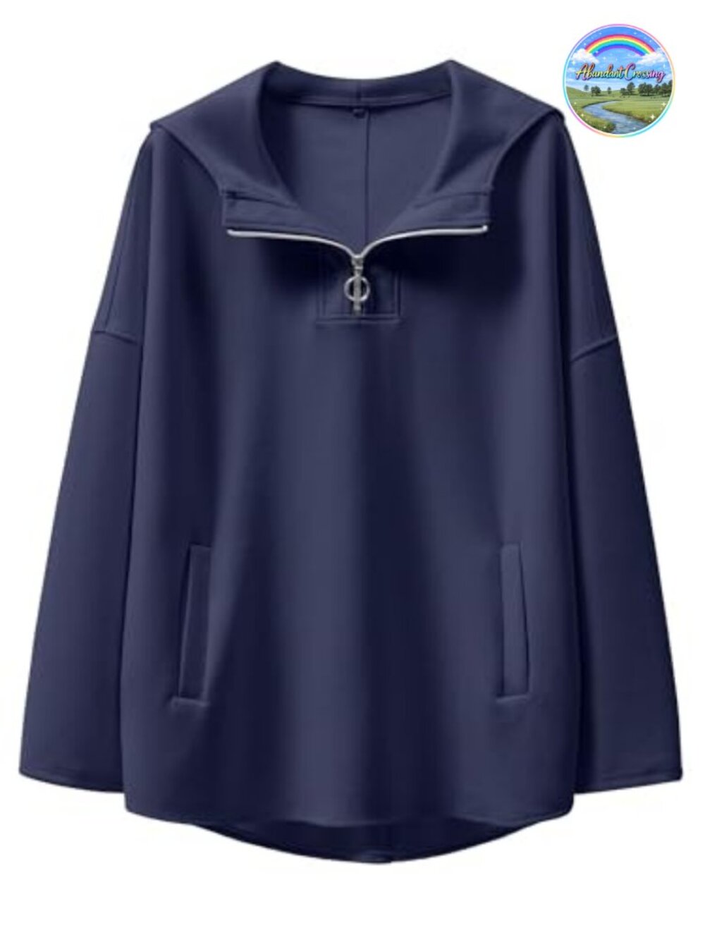 Oversized Hoodie Quarter Zip Pullover Drop Shoulder Long Sleeve Front Pocket